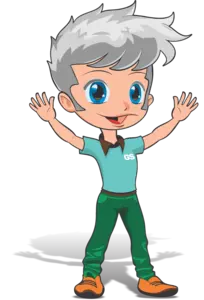 Cartoon image of the great story mascot. Hands raised in the air, welcoming you to the site.